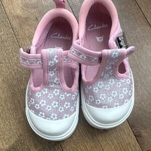 Clarks Pink Glitter Floral Mary Jane Toddler Shoes size 6